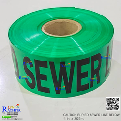 CAUTION BURIED SEWER LINE BELOW 100mm.(4in.) x 305m. เทปฝังใต้ดิน สีเขียว งานวางท่อน้ำทิ้ง
