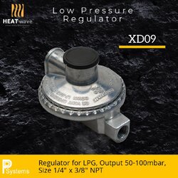 Low Pressure Regulator for LPG, Output 50-100mbar, Size 1/4" x 3/8" NPT