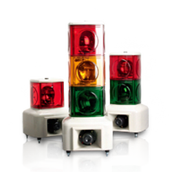 MSGS Series Ratating Beacon Tower with Melody Alarm Incandescent The MSGS Series is a larger beacon that uses a mirrored parabolic reflector for increased visibility.,ไฟสัญญาณ