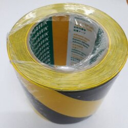 Marking Tape Yellow Black 4in x 33m. เทปตีเส้นพื้น สีเหลืองดำ กว้าง 4 นิ้ว ยาว 33 เมตร