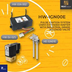 HEATwave Pulse Ignition System l ชุดจุดสปาร์คแก๊ส สำหรับหัวเตาอินฟาเรด (เขี้ยวสปาร์คฐานยาว งอ 90° + กล่องจุดสปาร์ค + โซลินอยวาล์ว)