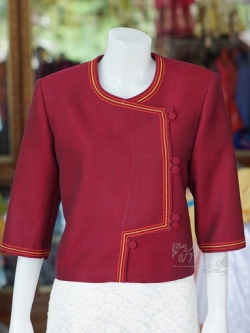 เสื้อผ้าฝ้ายสุโขทัยแต่งเดินไหม สีแดงเลือดหมู ไซส์ M