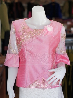 เสื้อผ้าไหมแพรทองแต่งลูกไม้ ไซส์ L