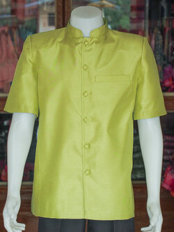 เสื้อผ้าไหมแพรทอง คอพระราชทาน สีเขียว ไซส์ XL