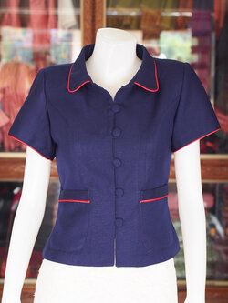 เสื้อผ้าฝ้ายสุโขทัยแต่งกุ๊น สีกรมท่า ไซส์ 3XL