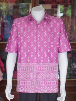 เสื้อผ้าฝ้ายลายขอ สีชมพูกลีบบัว ไซส์ XL