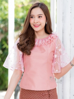 เสื้อผ้าไหมแพรทอง สีกะปิ ไซส์ 3XL