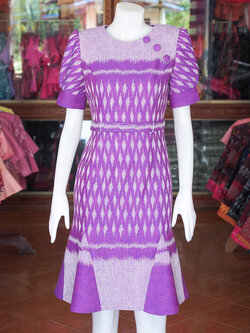 เดรสผ้าฝ้ายครามลายมัดหมี่ ไซส์3XL