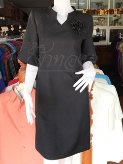 เดรสผ้าฝ้ายผสม สีดำ ไซส์ S