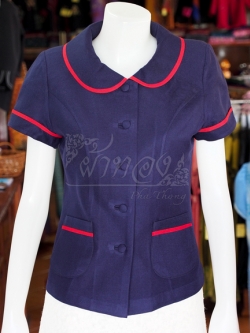เสื้อผ้าฝ้ายสุโขทัย สีกรมท่า แต่งกุ๊น ไซส์ M