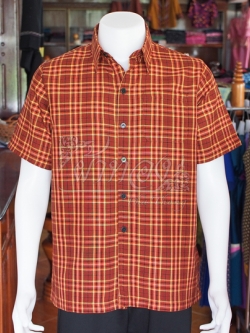 เสื้อเชิ้ตผ้าฝ้ายทอลายสก็อต ไม่อัดผ้ากาว ไซส์ M