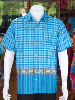 เสื้อเชิ้ตผ้าฝ้ายทอลายช้าง ไม่อัดผ้ากาว ไซส์ S