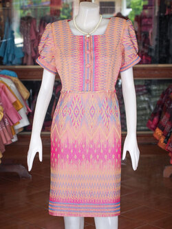 เดรสผ้าฝ้ายครามลายมัดหมี่ ไซส์ L