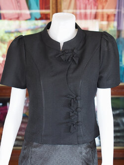 เสื้อผ้าฝ้ายทอลายลูกแก้ว สีดำ ไซส์ 3XL