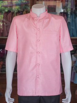 เสื้อผ้าไหมแพรทอง คอพระราชทาน สีชมพู ไซส์ 4XL