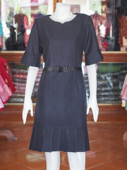 เดรสผ้าฝ้ายสุโขทัย สีดำ ไซส์ L