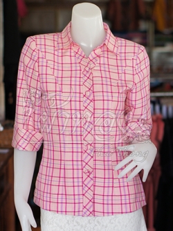 เสื้อผ้าฝ้ายทอลายสก็อต ปกเชิ้ตคอวี ไซส์ M