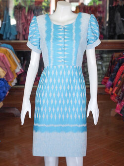 เดรสผ้าฝ้ายครามลายมัดหมี่ ไซส์ L