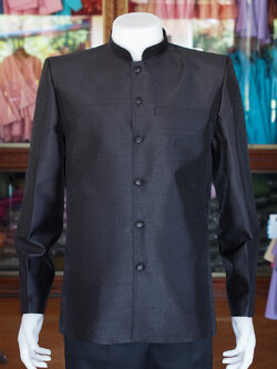 เสื้อสูทไหมมุก คอพระราชทานแขนยาว สีดำ ไซส์ L