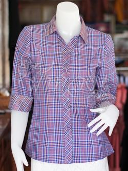 เสื้อผ้าฝ้ายทอลายสก็อต ปกเชิ้ตคอวี ไซส์ M