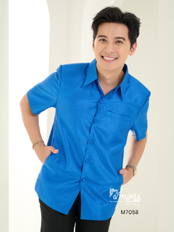 เสื้อผ้าไหมแพรทอง สีน้ำเงินเข้ม ไซส์ XL