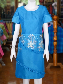 เดรสผ้าไหมแพรทองแต่งลูกไม้ ไซส์ S