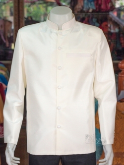 เสื้อผ้าไหมแพรทองคอพระราชทานแขนยาว สีขาวงาช้าง ไซส์ M