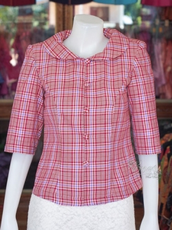 เสื้อผ้าฝ้ายทอลายสก็อต ไม่อัดผ้ากาว ไซส์ S