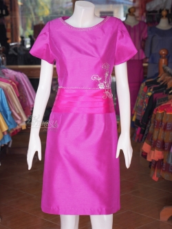 เดรสไหมแพรทอง สีบานเย็น ไซส์ L