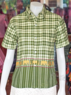 เสื้อเชิ้ตผ้าฝ้ายทอลายช้าง ไม่อัดผ้ากาว ไซส์ 2XL
