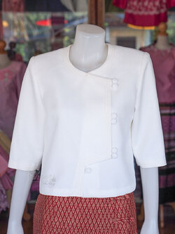 เสื้อผ้าฝ้ายสุโขทัย แต่งปักไหม สีขาวงาช้าง ไซส์ 2XL