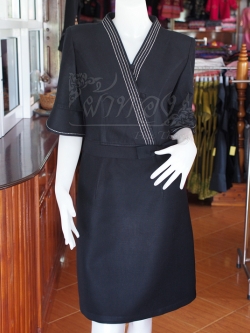 เดรสผ้าฝ้ายสุโขทัยสีดำ ไซส์ S