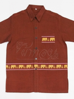 เสื้อเชิ้ตผ้าฝ้ายทอลายช้าง ไม่อัดผ้ากาว ไซส์ S