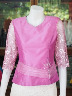 เสื้อผ้าไหมแพรทอง สีชมพู ไซส์ S