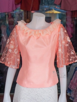 เสื้อผ้าไหมแพรทอง สีโอรส ไซส์ L