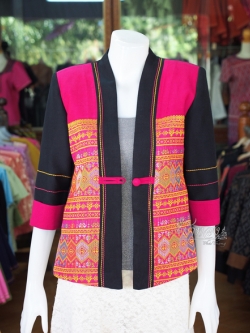 เสื้อคลุมผ้าฝ้ายสุโขทัย แต่งผ้าทอลายจก ไซส์ L