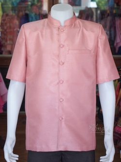 เสื้อผ้าไหมแพรทองคอพระราชทาน สีกะปิ ไซส์ 3XL