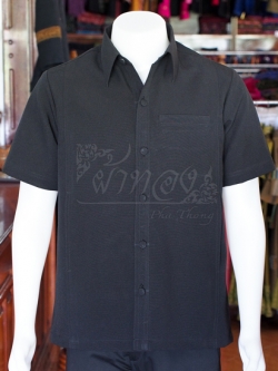 เสื้อเชิ้ตผ้าโอซาก้าสีดำ ไม่อัดผ้ากาว ไซส์ S
