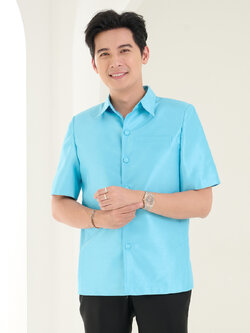 เสื้อผ้าไหมแพรทอง สีฟ้า ไซส์ XL