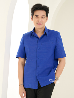 เสื้อผ้าฝ้ายแพรเงิน สีน้ำเงิน ไซส์ XL