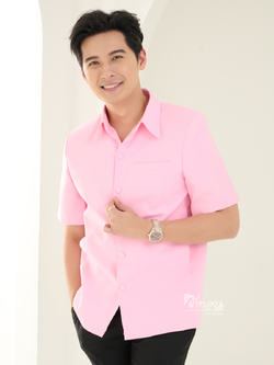 เสื้อผ้าฝ้ายแพรเงิน สีชมพู ไซส์ XL