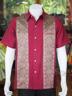 เสื้อเชิ้ตผ้าฝ้ายแต่งผ้าทอลายจก ไม่อัดผ้ากาว ไซส์ XL