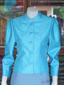 เสื้อไทยจิตรลดา ผ้าไหมแพรทอง สีฟ้า ไซส์ L