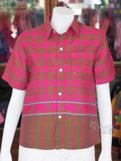 เสื้อเชิ้ตผ้าฝ้ายทอลายช้าง ไม่อัดผ้ากาว ไซส์ 3XL