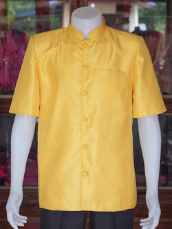 เสื้อผ้าไหมแพรทองคอพระราชทาน สีเหลือง ไซส์ XL