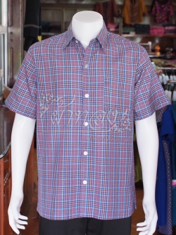 เสื้อเชิ้ตผ้าฝ้ายทอลายสก็อต ไม่อัดผ้ากาว ไซส์ M