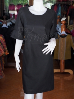 เดรสผ้าฝ้ายลายลูกแก้ว สีดำ ไซส์ L