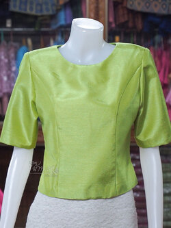 เสื้อผ้าไหมแพรทอง สีเขียว ไซส์ M