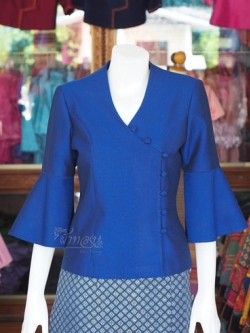 เสื้อผ้าฝ้ายสุโขทัย แขนย้วย สีน้ำเงิน ไซส์ S