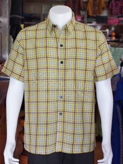 เสื้อเชิ้ตผ้าฝ้ายทอลายสก็อต ไม่อัดผ้ากาว ไซส์ M
